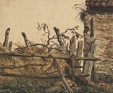 Simon Andreas Krausz (La Haye 1760 – 1825 La Haye), {Une petite grange effondrée avec toit de chaume, près d'une maison}, 1798