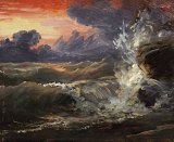 Baron François Gérard (Rome 1770 – 1837 Paris), {Une étude de vagues se brisant sur des rochers au coucher du soleil}