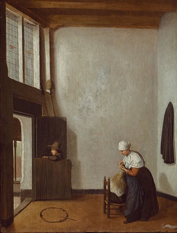 Jacobus Vrel, {Intérieur, femme peignant une fillette, un garçon près de la porte}