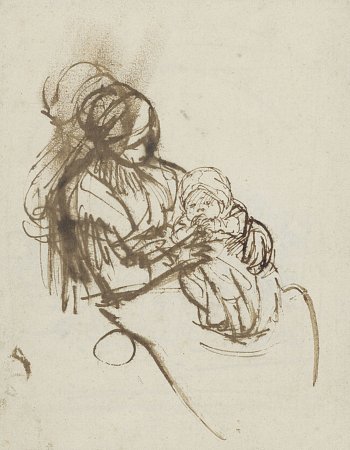 Rembrandt Harmensz. van Rijn (1606 Leyde – 1669 Amsterdam), {Femme avec un enfant sur ses genoux}, vers 1645-1650