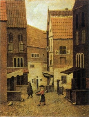 {Scène de rue}, panneau, 33,5 × 26,5 cm