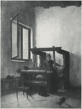 {Atelier de tisserand}, panneau, 61 × 46,5 cm