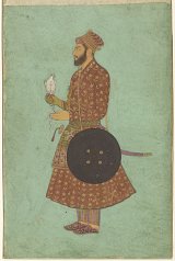 1. {Standing Officer Holding a Falcon}, Mughal School, end of 17th century