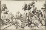 3. Clemente Paolo Gini, {Village Landscape with Road by a Canal, Lined with Trees}, 1624